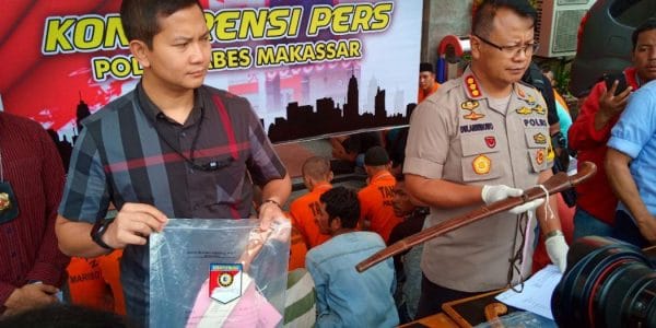 Konferensi pers di Mako Polrestabes Makassar, Rabu (12/12/2018).