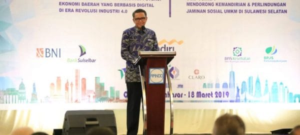 Gubernur Sulawesi Selatan, Nurdin Abdullah (NA) saat menghadiri Rapat Kerja dan Konsultasi Provinsi 2019 DPP Apindo Sulsel, di Ballroom Hotel Claro, Makassar, Senin (18/3).