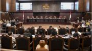 Suasana sidang perdana Perselisihan Hasil Pemilihan Umum (PHPU) sengketa Pilpres 2019 di Mahkamah Konstitusi, Jakarta, Jumat (14/6)