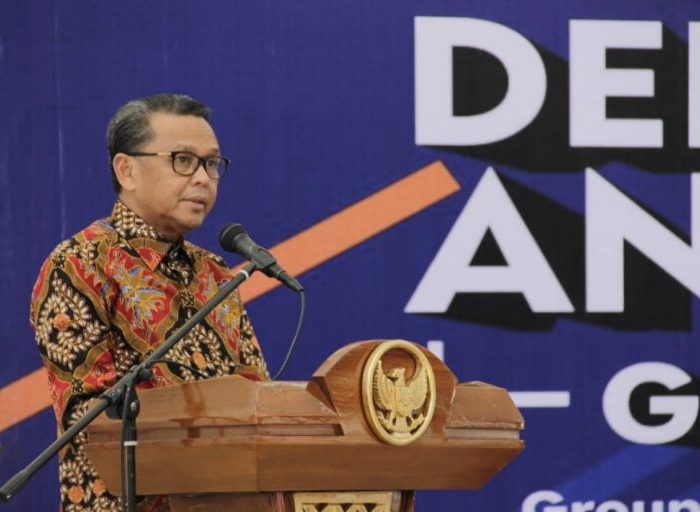Gubernur Sulsel saat sambutan di acara deklarasi Group Wartawan Media Online (Gowa Mo).