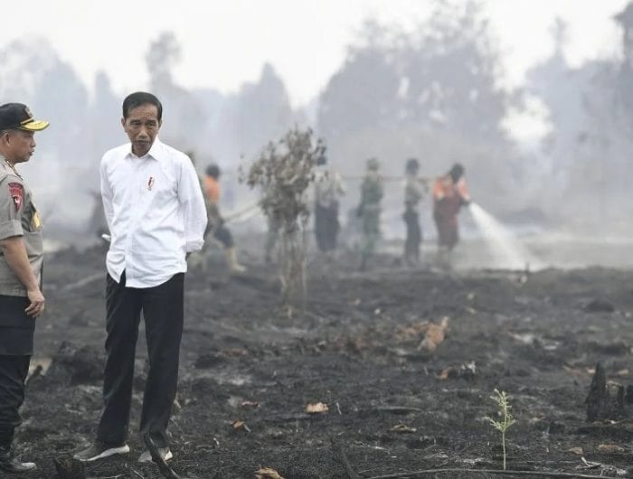 Presiden Joko Widodo (kanan) didampingi Kapolri Jenderal Pol Tito Karnavian meninjau penanganan karhutla di Riau, Selasa (17/9. Foto: ANT/Puspa Perwitasari