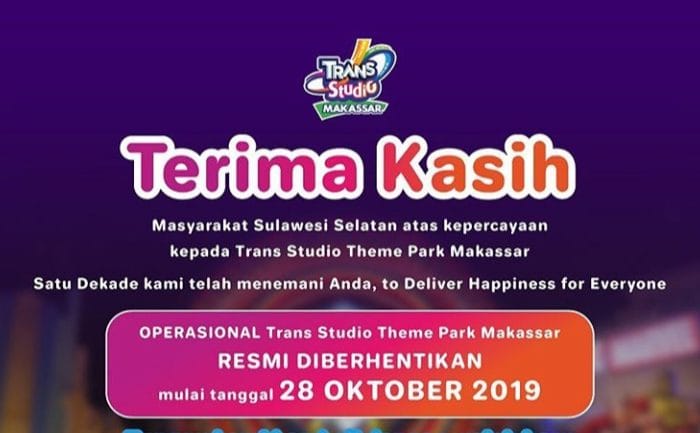 Operasional Trans Studio Theme Park Makassar Resmi Diberhentikan