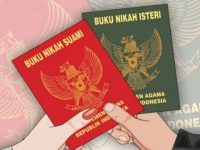 Ilustasi buku nikah di Indonesia. (Ilustrasi: Fa Vidhi Asnan/ngopibareng.id)