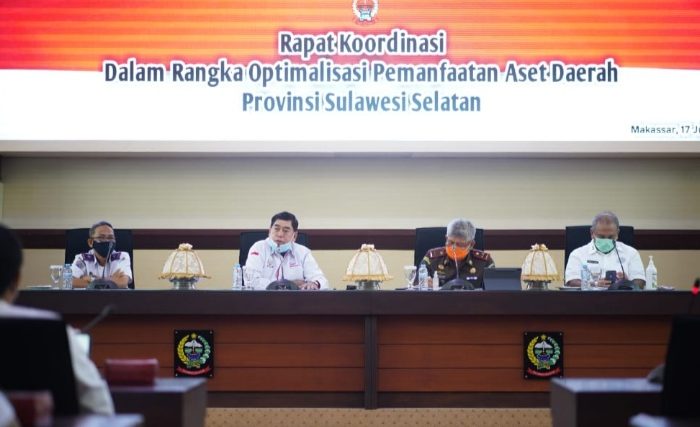 Rapat Koordinasi Dalam Rangka Optimalisasi Pemanfaatan Aset Daerah Provinsi Sulsel, di Ruang Rapat Pimpinan Kantor Gubernur, Rabu, (17/6/2020).
