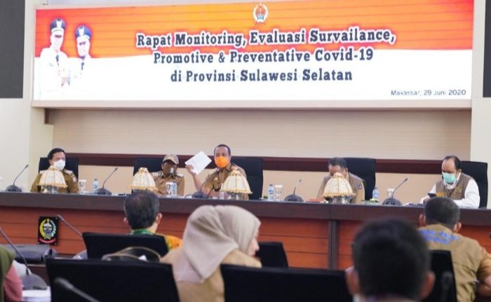 Wakil Gubernur Sulawesi Selatan (Sulsel), Andi Sudirman Sulaiman, memimpin Rapat Monitoring, Evaluasi Survailance, Promotive dan Preventative Covid-19.