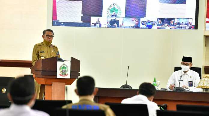 Gubernur Sulsel Prof Nurdin Abdullah memimpin rapat koordinasi pengawasan daerah akuntabilitas percepatan penanganan Covid-19