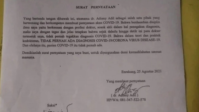 Surat Pernyataan Dokter di Enrekang Sulsel