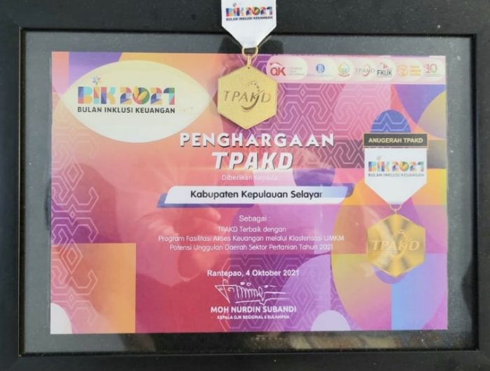 Pemkab Selayar Raih Penghargaan TPKAD Award 2021