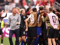 Timnas Kanada merayakan gol saat melawan Afrika Selatan di Los Angeles Stadium, Senin (29/6/2026) dini hari WIB. (AFP)