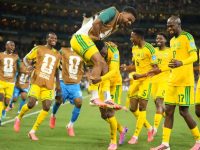 Timnas Afrika Selatan berselebrasi setelah membobol gawang Korsel di Stadion Monterrey, Meksiko City pada Kamis (25/6/2026). (AP Photo)