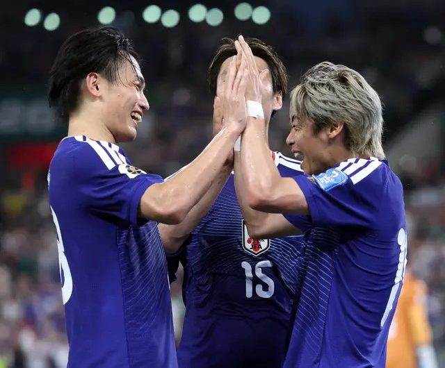 Timnas Jepang merayakan kemenangan besar melawan Tunisia di Piala Dunia 2026. (AFP)