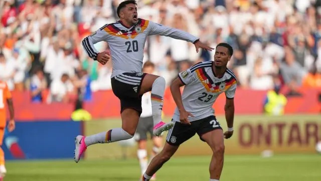 Deniz Undav selebrasi setelah menjebol gawang Pantai Gading dalam laga Grup E Piala Dunia 2026 di Toronto, Minggu (21/6/2026) dini hari WIB. (AP Photo)