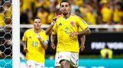 Selebrasi Daniel Munoz saat mencetak gol semata wayang membawa Kolombia menang atas RD Kongo pada Rabu (24/6/2026). (AFP)