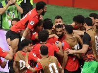 Pemain Timnas Mesir merayakan gol kedua yang dicetak Mohamed Salah kontra Selandaia di BC Place, Vancouver, Kanada, Senin (22/6/2026). (AFP).
