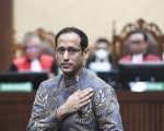 Nadiem Makarim disidang dalam perkara dugaan korupsi pengadaan laptop berbasis Chromebook, Selasa (30/6/2026). (ANTARA)