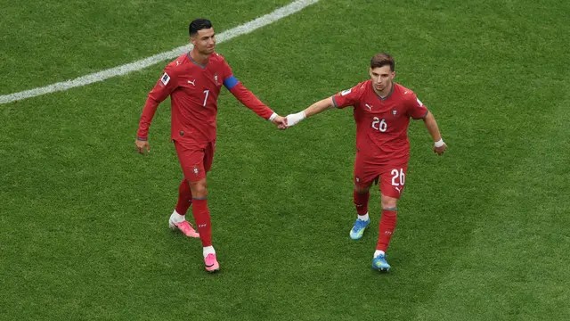 Cristiano Ronaldo dan Francisco Conceiciao saat menjalani pertandingan Grup K Piala Dunia FIFA 2026 Texas, pada 17 Juni 2026. (AFP)