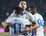 Striker Persib, Balsa Sekulic, merayakan gol ke gawang DPMM FC di Stadion Si Jalak Harupat, Selasa 28 Juli 2026). (kompas.com)