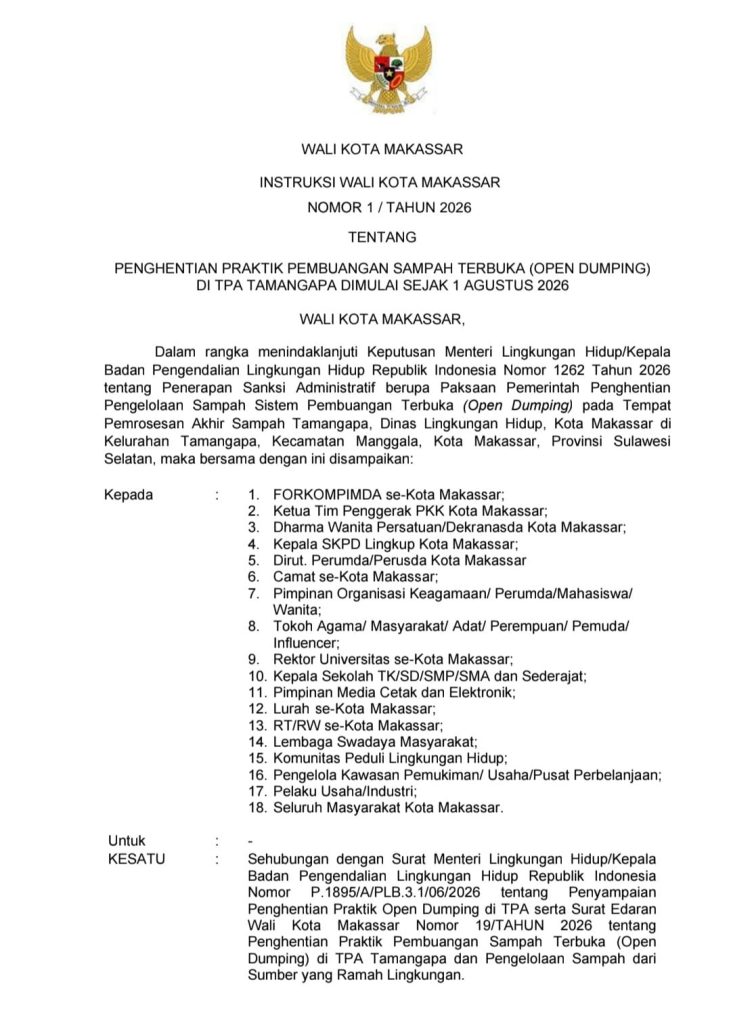 Instruksi Wali Kota Makassar. (Dok.ist)