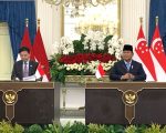 Konferensi Pers Presiden Prabowo usai pertemuan tertutup dengan PM Singapura. (KOMPAS.com)