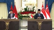 Konferensi Pers Presiden Prabowo usai pertemuan tertutup dengan PM Singapura. (KOMPAS.com)
