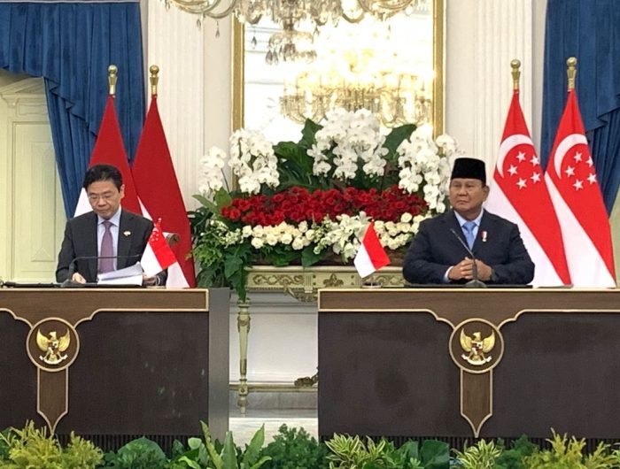 Konferensi Pers Presiden Prabowo usai pertemuan tertutup dengan PM Singapura. (KOMPAS.com)