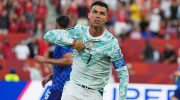 Ronaldo melakukan selebrasi setelah mengoyak jala gawang Kroasia di Stadion Toronto pada Jumat (3/7/2026). (AP Photo)