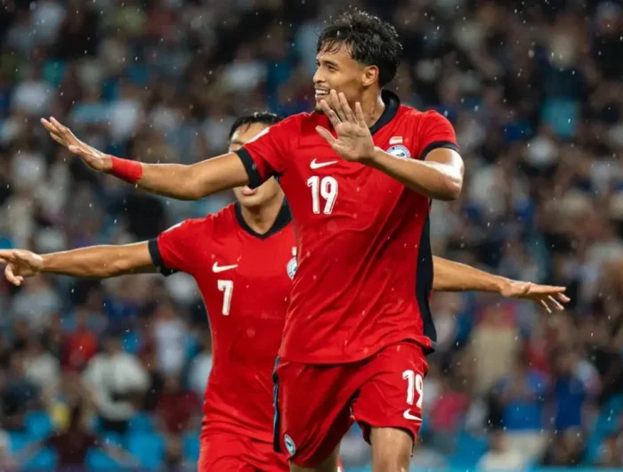 Pemain Timnas Singapura, Ilhan Fandi mencetak gol kemenangan atas Kamboja pada laga pertama Grup A Piala AFF 2026 di Stadion Phnom Penh, Jumat (25/7/2026). (aseanutdfc.com)