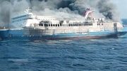 KM Mutiara Sentosa II yang terbakar. (Dok.ANTARA/HO-Kemenhub)