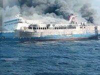 KM Mutiara Sentosa II yang terbakar. (Dok.ANTARA/HO-Kemenhub)
